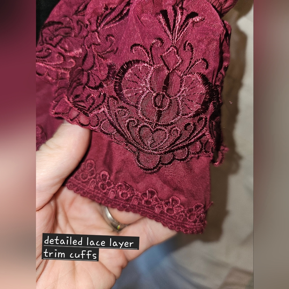 Scarlet Darkness XXL Dark Burgundy Victorian Gothic Steampunk Corset Blouse - Picture 10 of 14